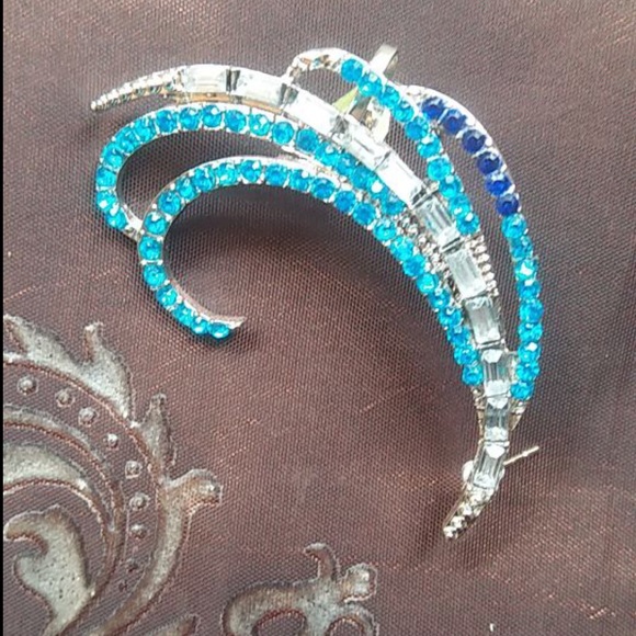 Statement Earring Blue Crystal Post Cuff Jewelry - Picture 4 of 6